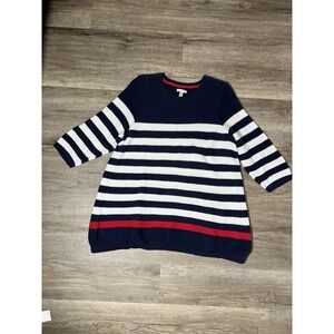 Croft & Barrow Women's Nautical Red White And Blue Striped Tunic Sweater Size 3X